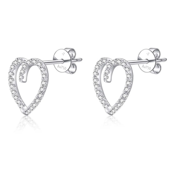Heart diamond solid 18k gold earrings - Picture 2 of 4